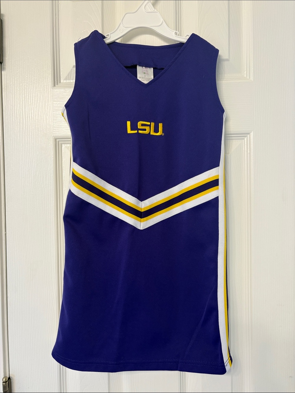 LSU Girls Purple Cheer Dress with White & Gold Stripes